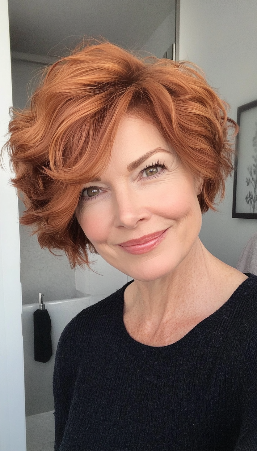 10. Warm Auburn Wavy Pixie (Short Hairstyles For Women Over 50 With Thick Hair) - Short Hairstyles For Women Over 50 With Thick Hair