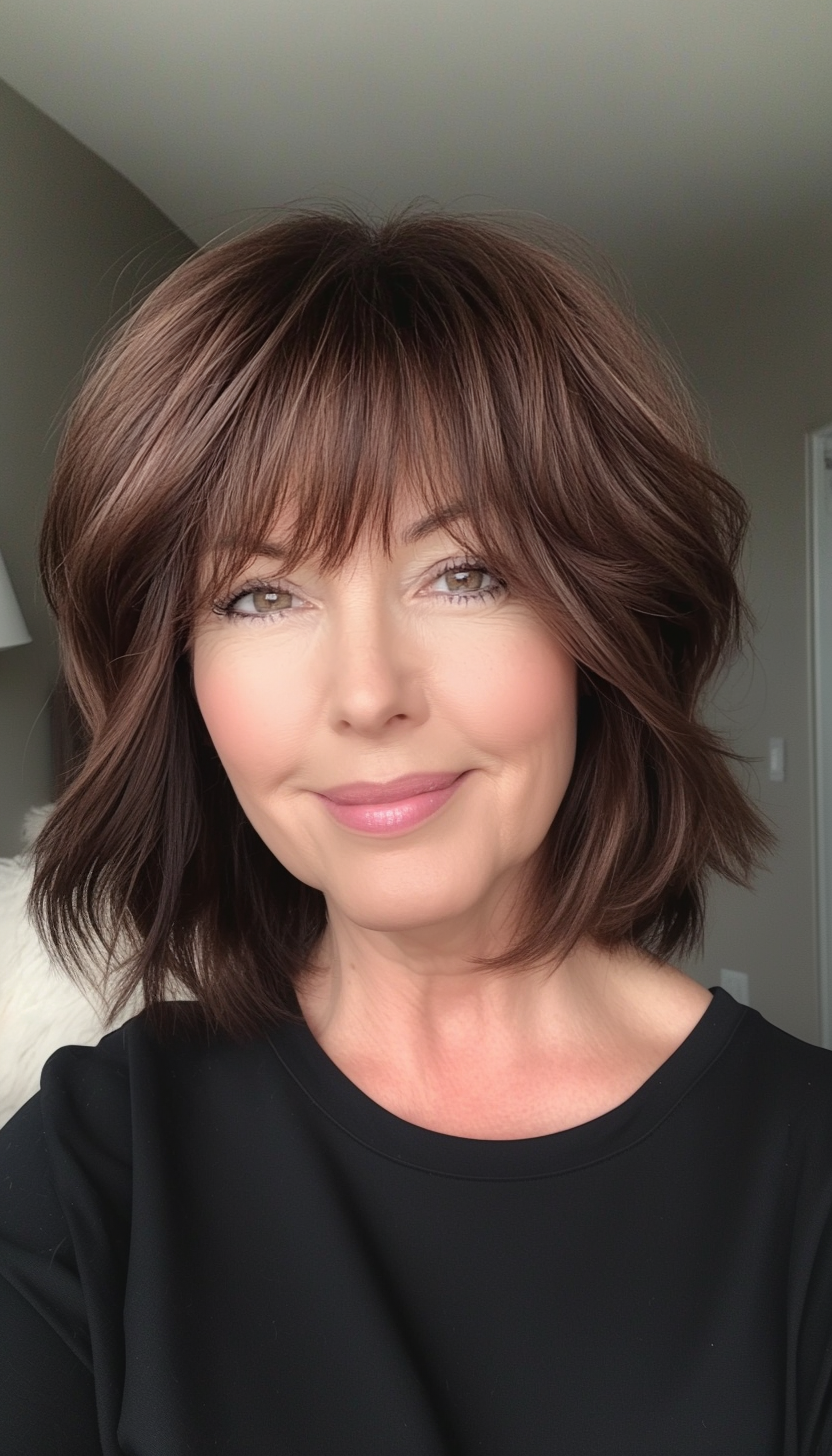 13. Soft Chocolate Brown Shag (Short Hairstyles For Women Over 50 With Thick Hair) - Short Hairstyles For Women Over 50 With Thick Hair
