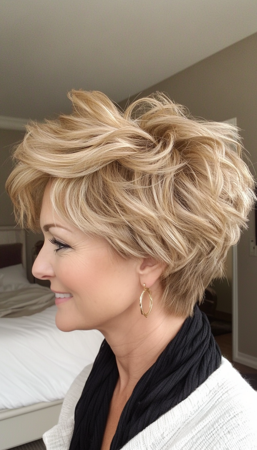 16. Golden Blonde Textured Pixie (Short Hairstyles For Women Over 50 With Thick Hair) - Short Hairstyles For Women Over 50 With Thick Hair