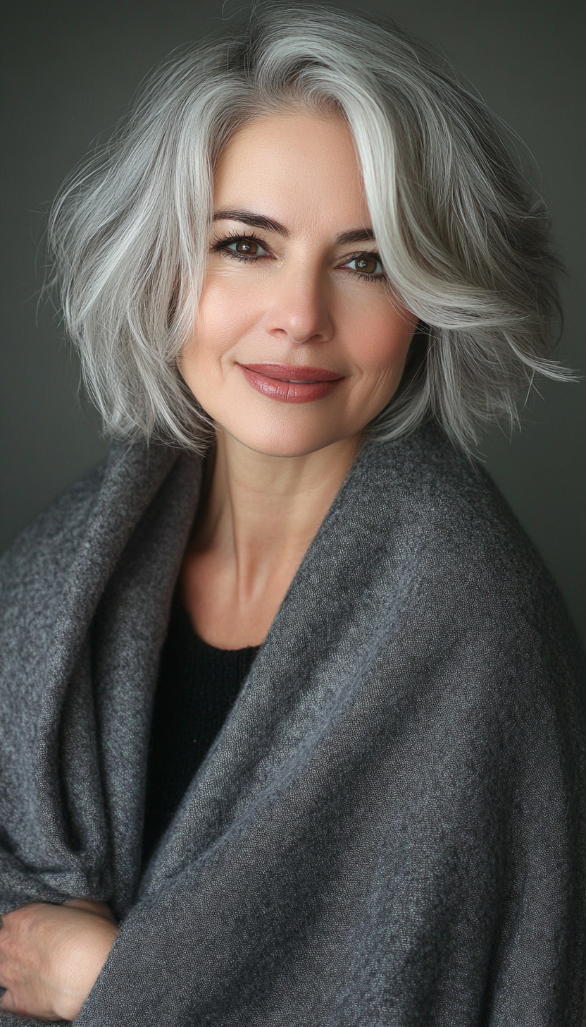 18. Icy Silver Short Shag (Short Hairstyles For Women Over 50 With Thick Hair) - Short Hairstyles For Women Over 50 With Thick Hair