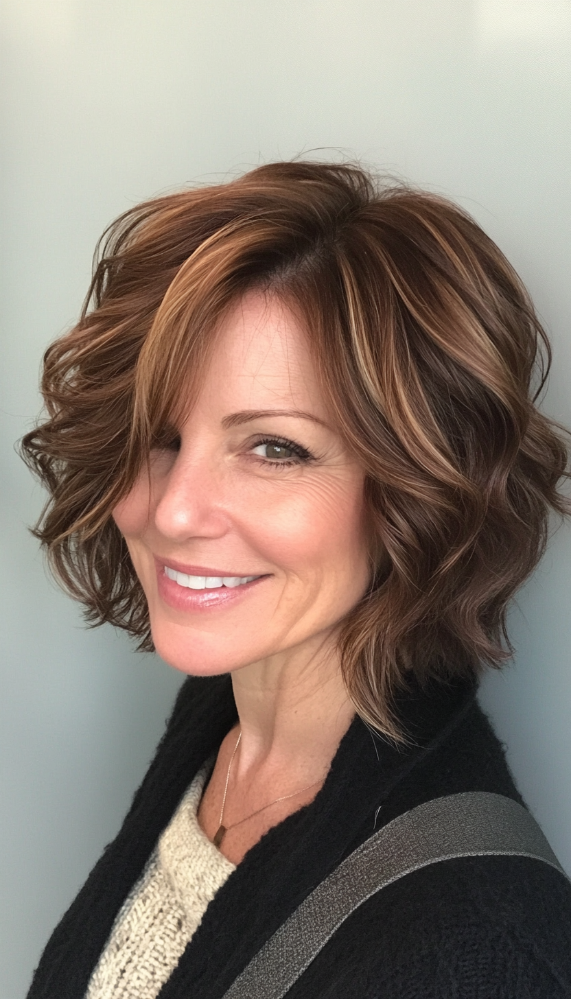 19. Deep Brown Wavy Bob (Short Hairstyles For Women Over 50 With Thick Hair) - Short Hairstyles For Women Over 50 With Thick Hair