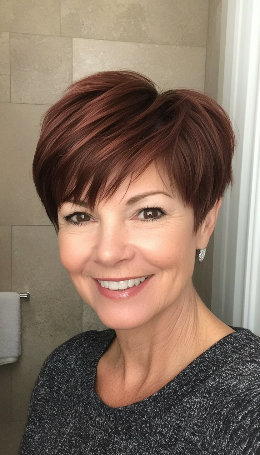 25. Mahogany Short Choppy Cut (Short Hairstyles For Women Over 50 With Thick Hair) - Short Hairstyles For Women Over 50 With Thick Hair