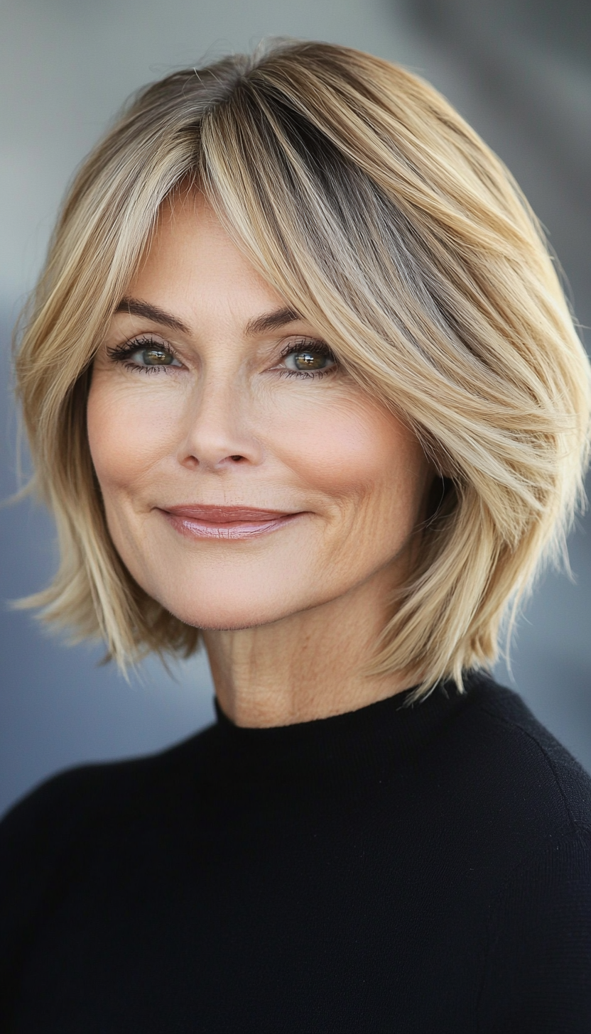 2. Layered Bob in Warm Honey Blonde (Bob Haircuts For Older Women Over 50) - Bob Haircuts For Older Women Over 50