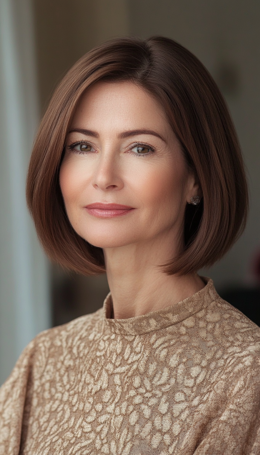 4. Blunt Bob in Chestnut Brown (Bob Haircuts For Older Women Over 50) - Bob Haircuts For Older Women Over 50