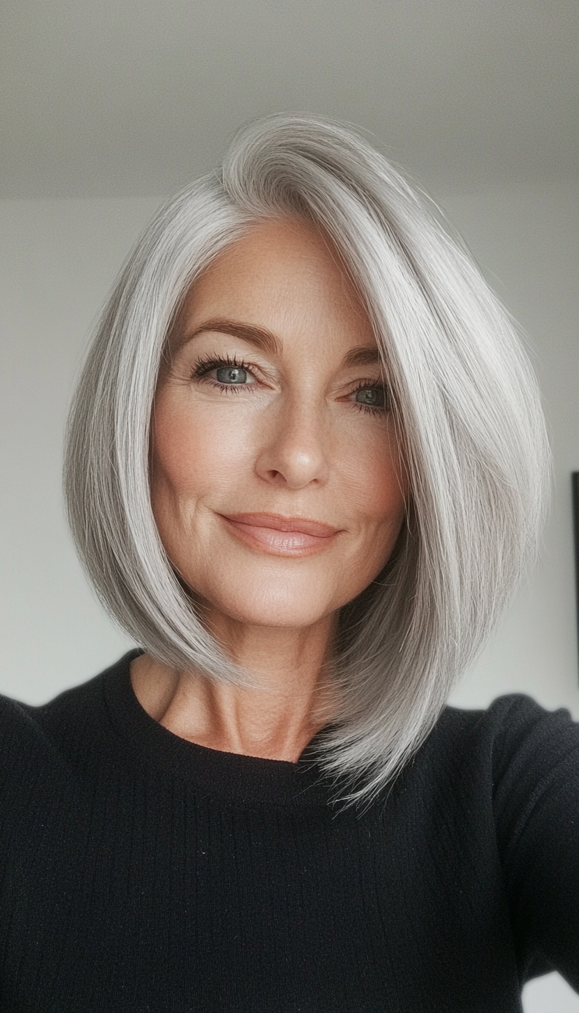 5. Side-Parted Bob in Soft Silver Gray (Bob Haircuts For Older Women Over 50) - Bob Haircuts For Older Women Over 50