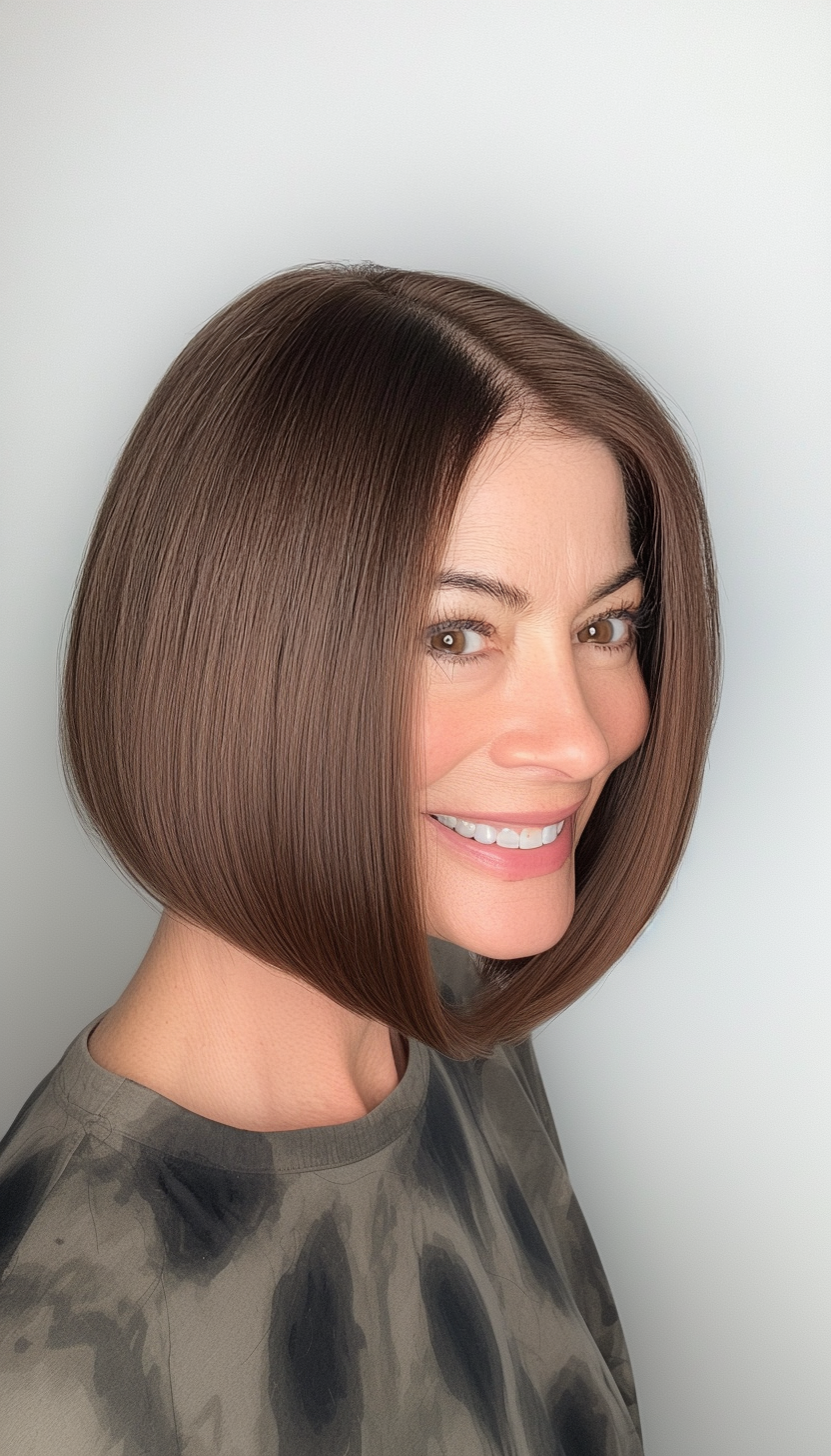 11. Sleek Inverted Bob in Cool Espresso Brown (Bob Haircuts For Older Women Over 50) - Bob Haircuts For Older Women Over 50