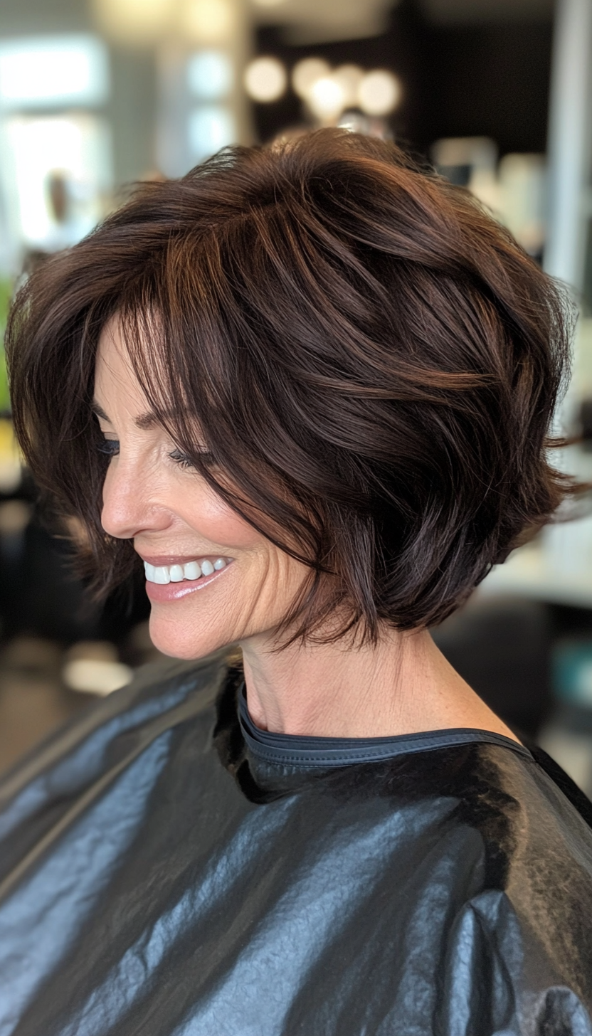 12. Tousled Bob in Dark Mahogany (Bob Haircuts For Older Women Over 50) - Bob Haircuts For Older Women Over 50