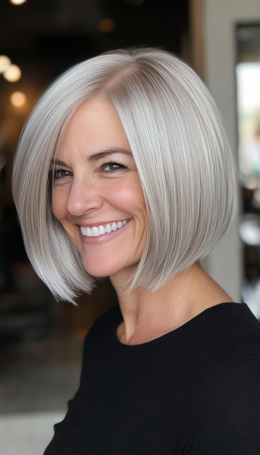 13. Rounded Bob in Silver Blonde (Bob Haircuts For Older Women Over 50) - Bob Haircuts For Older Women Over 50