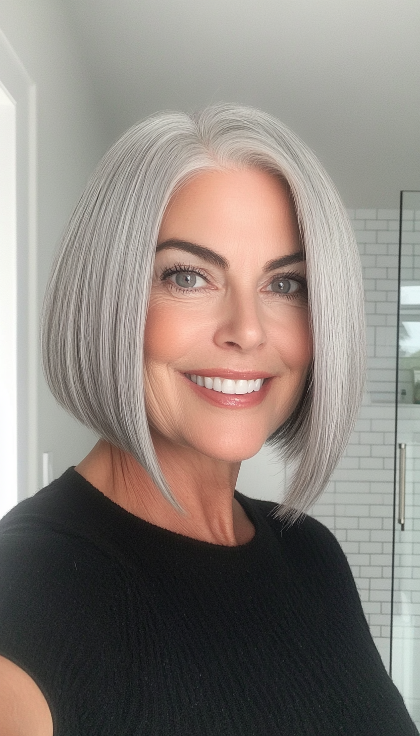 16. Tapered Bob in Soft Platinum Gray (Bob Haircuts For Older Women Over 50) - Bob Haircuts For Older Women Over 50