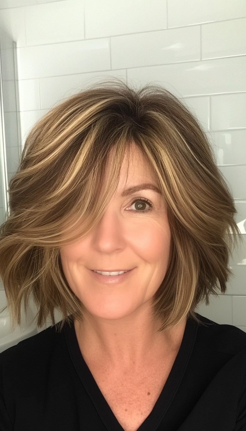 17. Modern Shaggy Bob in Golden Brown (Bob Haircuts For Older Women Over 50) - Bob Haircuts For Older Women Over 50