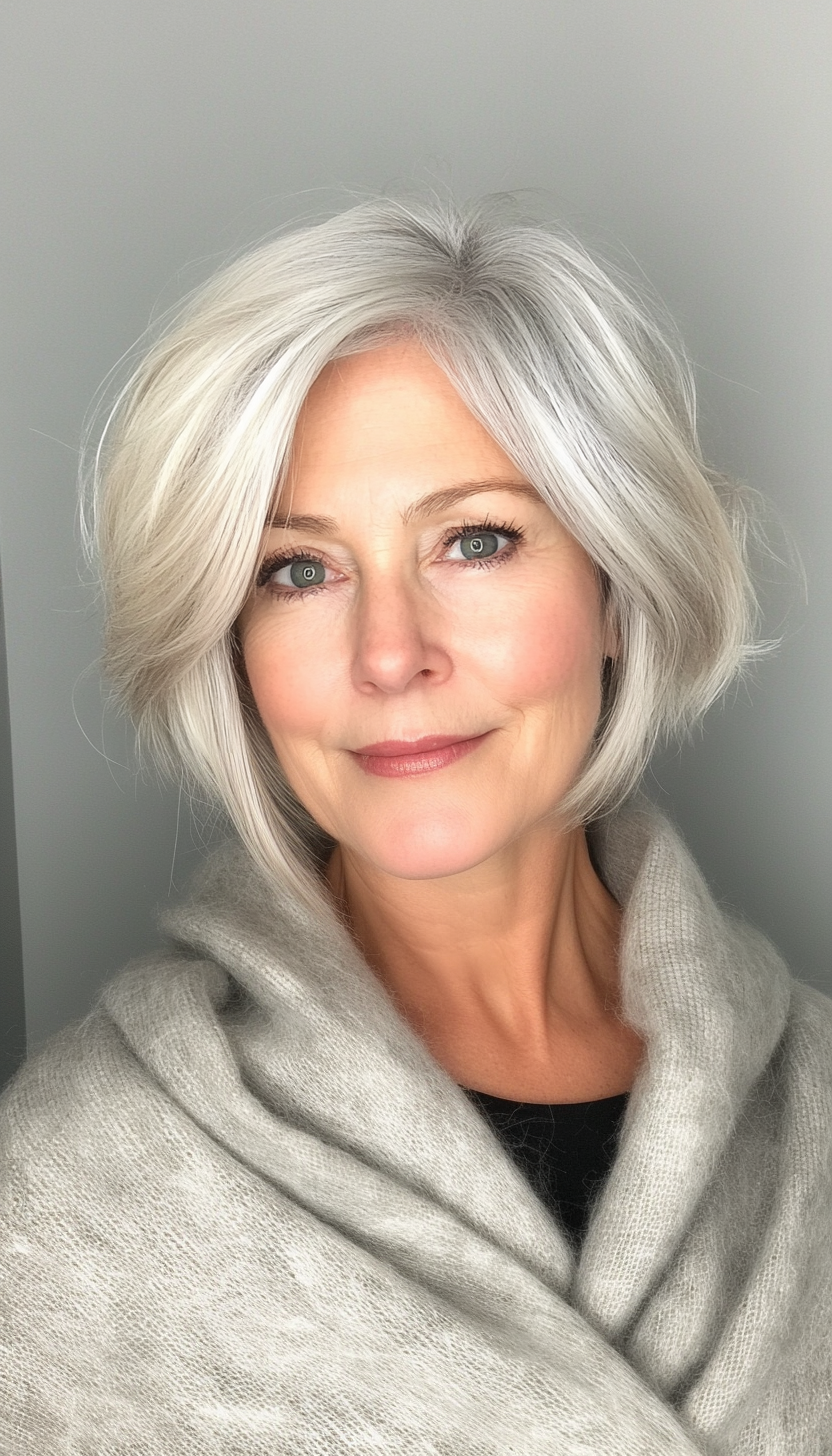 21. Edgy Stacked Bob in Cool Charcoal Gray (Bob Haircuts For Older Women Over 50) - Bob Haircuts For Older Women Over 50