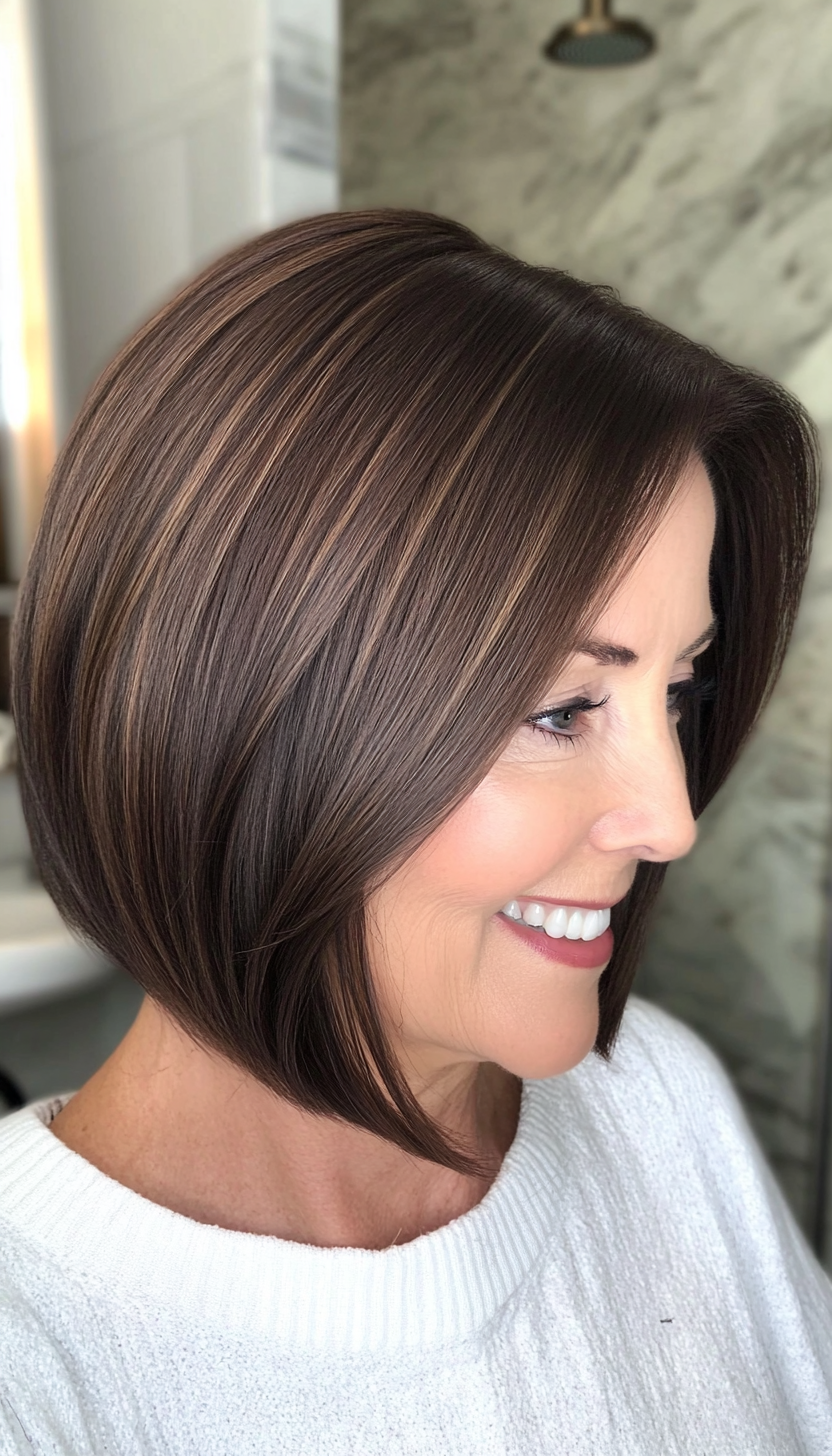 22. Chin-Length Curved Bob in Dark Mocha Brown (Bob Haircuts For Older Women Over 50) - Bob Haircuts For Older Women Over 50