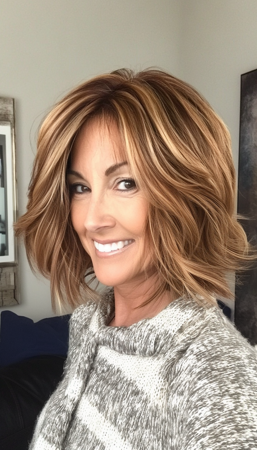 27. Choppy Bob in Medium Golden Brown (Bob Haircuts For Older Women Over 50) - Bob Haircuts For Older Women Over 50