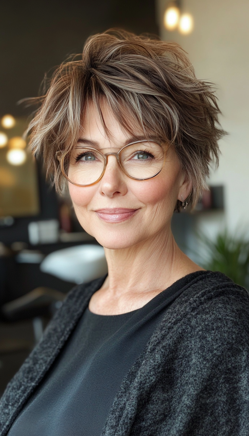 4. Textured Shaggy Pixie with Soft Caramel Brown (Short Haircuts For Older Women With Thin Hair) - Short Haircuts For Older Women With Thin Hair