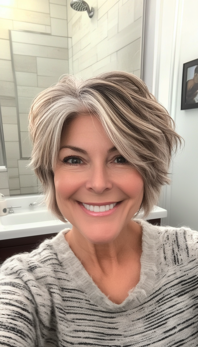 6. Tousled Crop with Sandy Blonde Highlights (Short Haircuts For Older Women With Thin Hair) - Short Haircuts For Older Women With Thin Hair