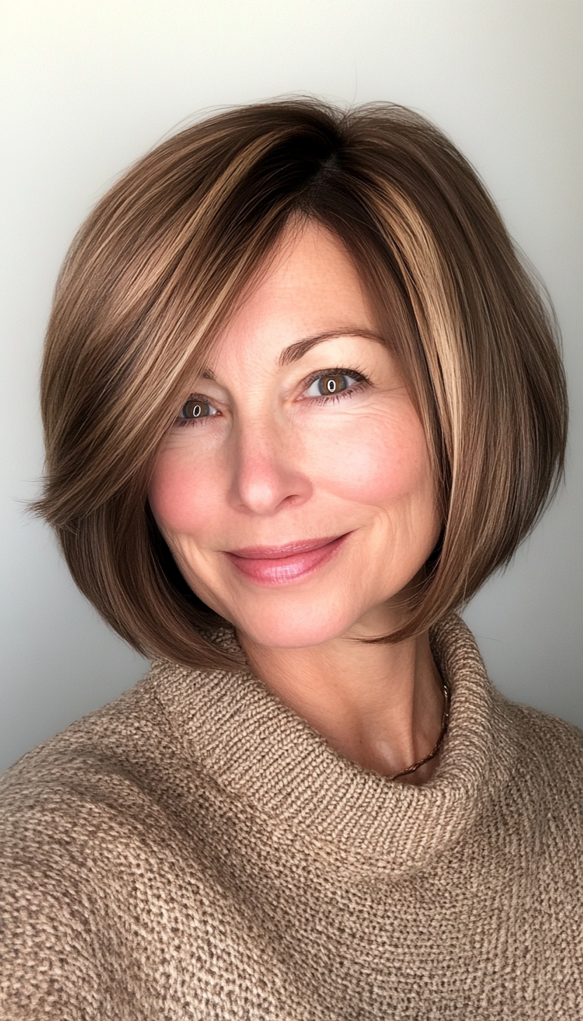 8. Blunt Bob with Dimensional Warm Brunette (Short Haircuts For Older Women With Thin Hair) - Short Haircuts For Older Women With Thin Hair