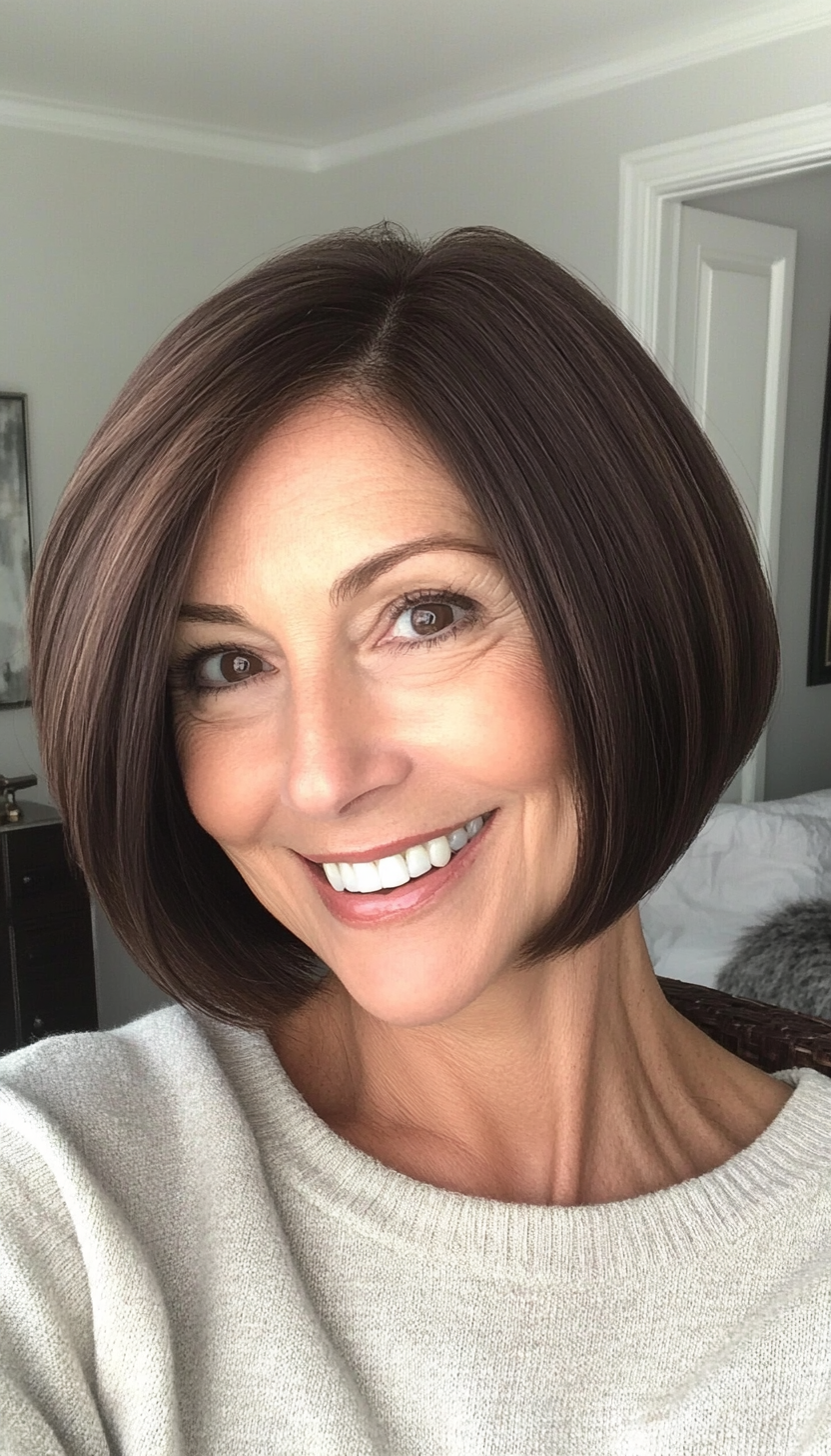 10. Classic French Bob with Dark Chocolate Brown (Short Haircuts For Older Women With Thin Hair) - Short Haircuts For Older Women With Thin Hair