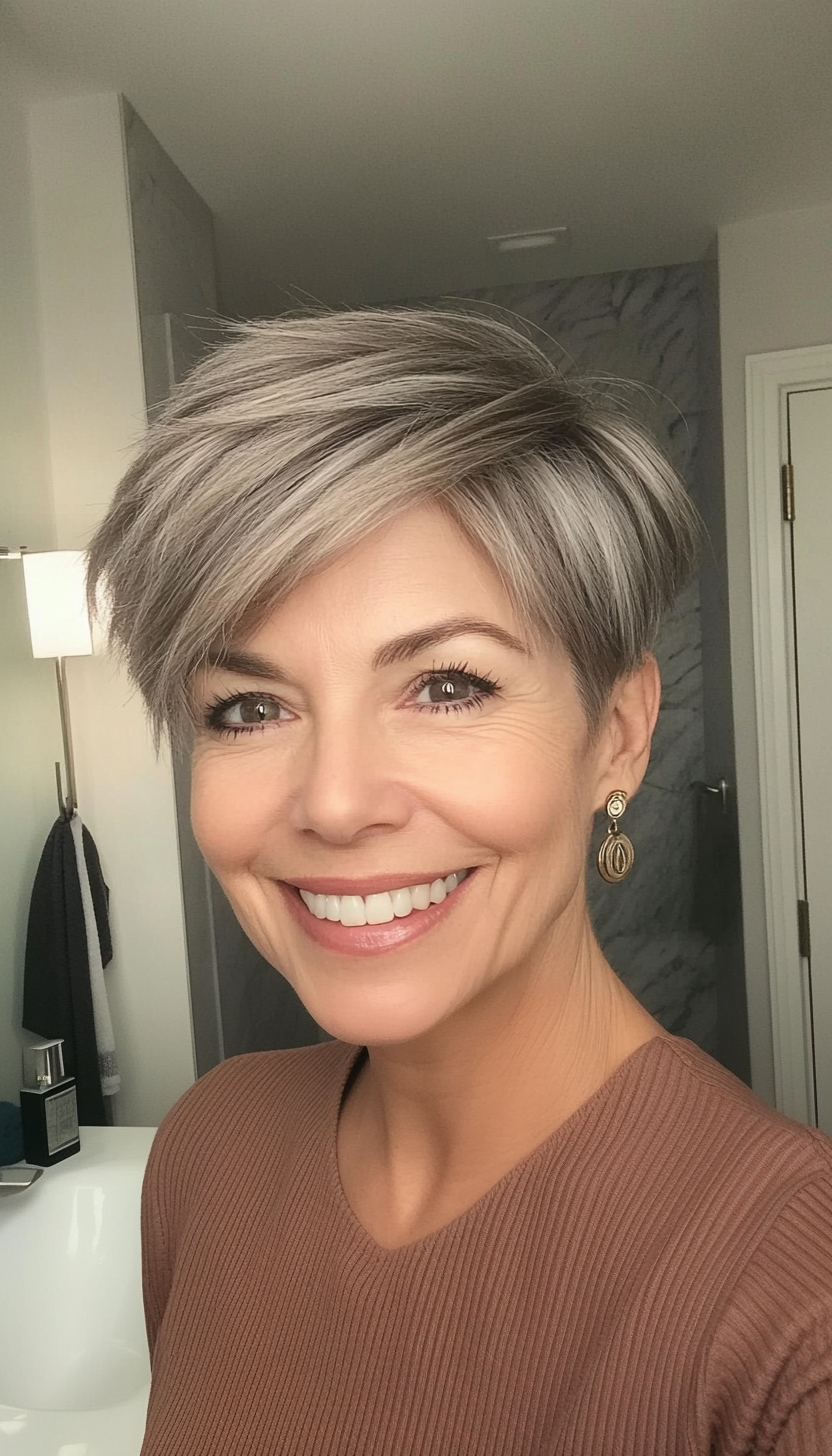 11. Choppy Pixie Cut with Soft Ash Brown (Short Haircuts For Older Women With Thin Hair) - Short Haircuts For Older Women With Thin Hair