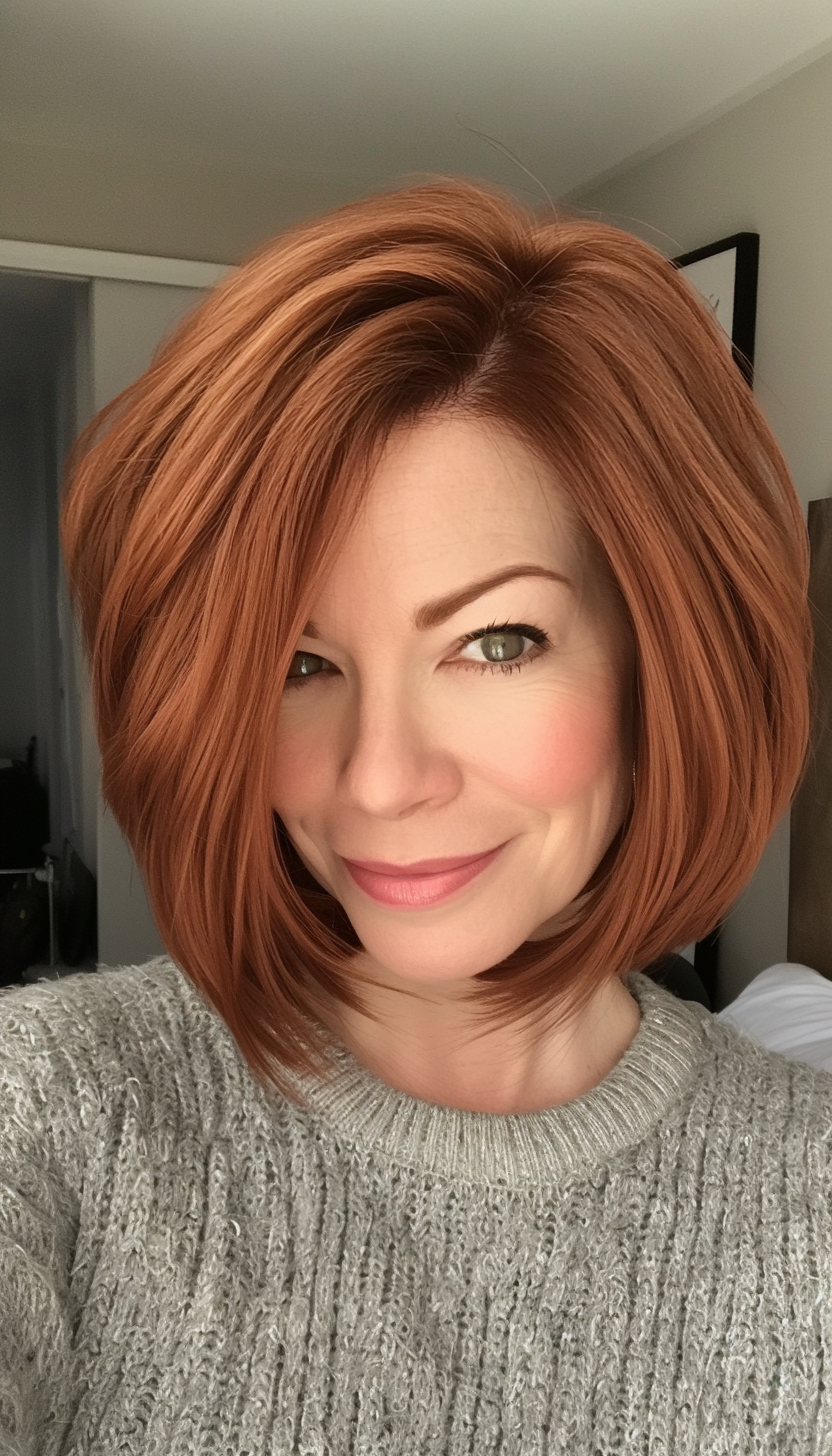 12. Layered Short Bob with Warm Auburn (Short Haircuts For Older Women With Thin Hair) - Short Haircuts For Older Women With Thin Hair