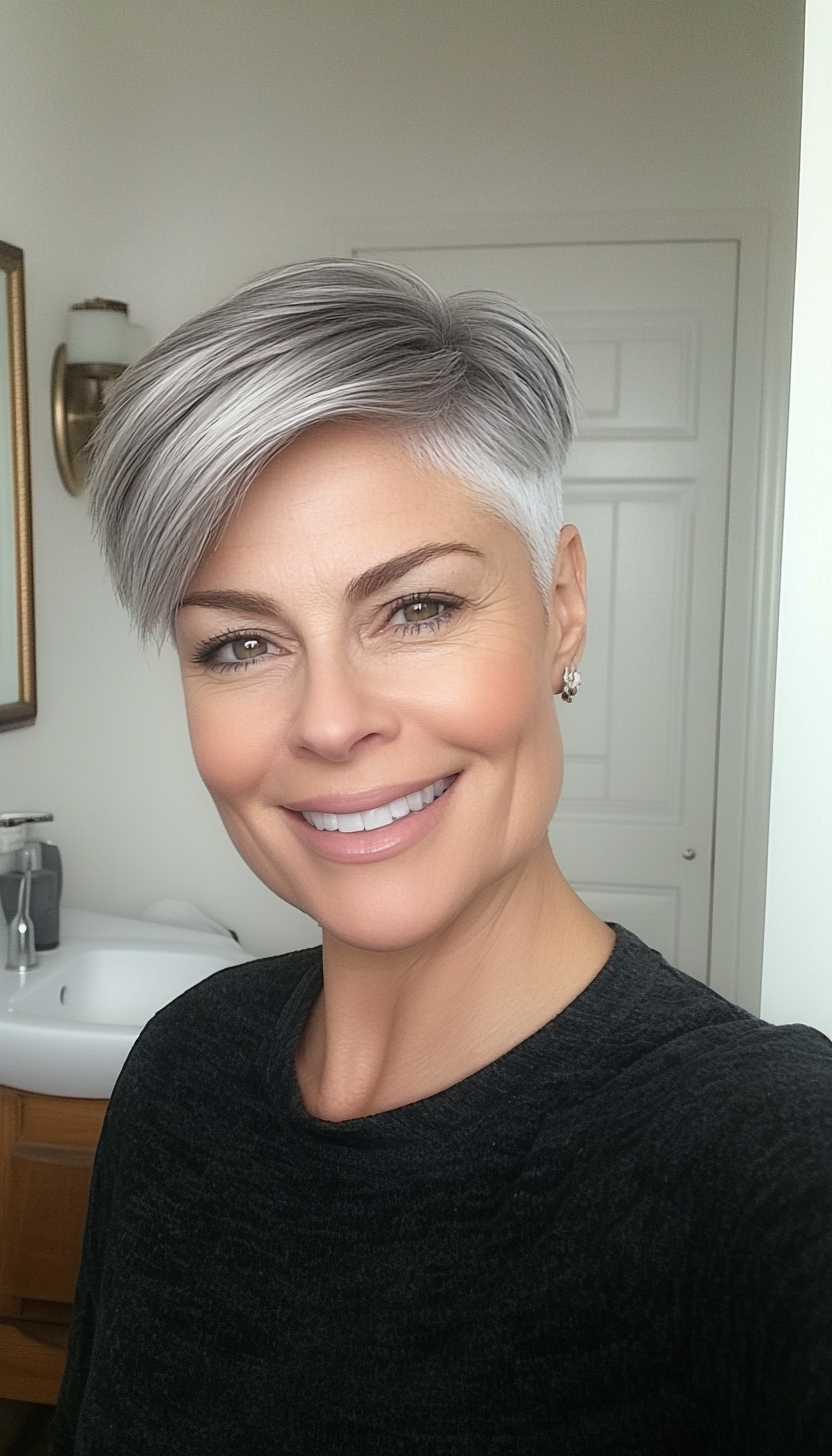 13. Ear-Length Crop with Frosted Platinum Gray (Short Haircuts For Older Women With Thin Hair) - Short Haircuts For Older Women With Thin Hair