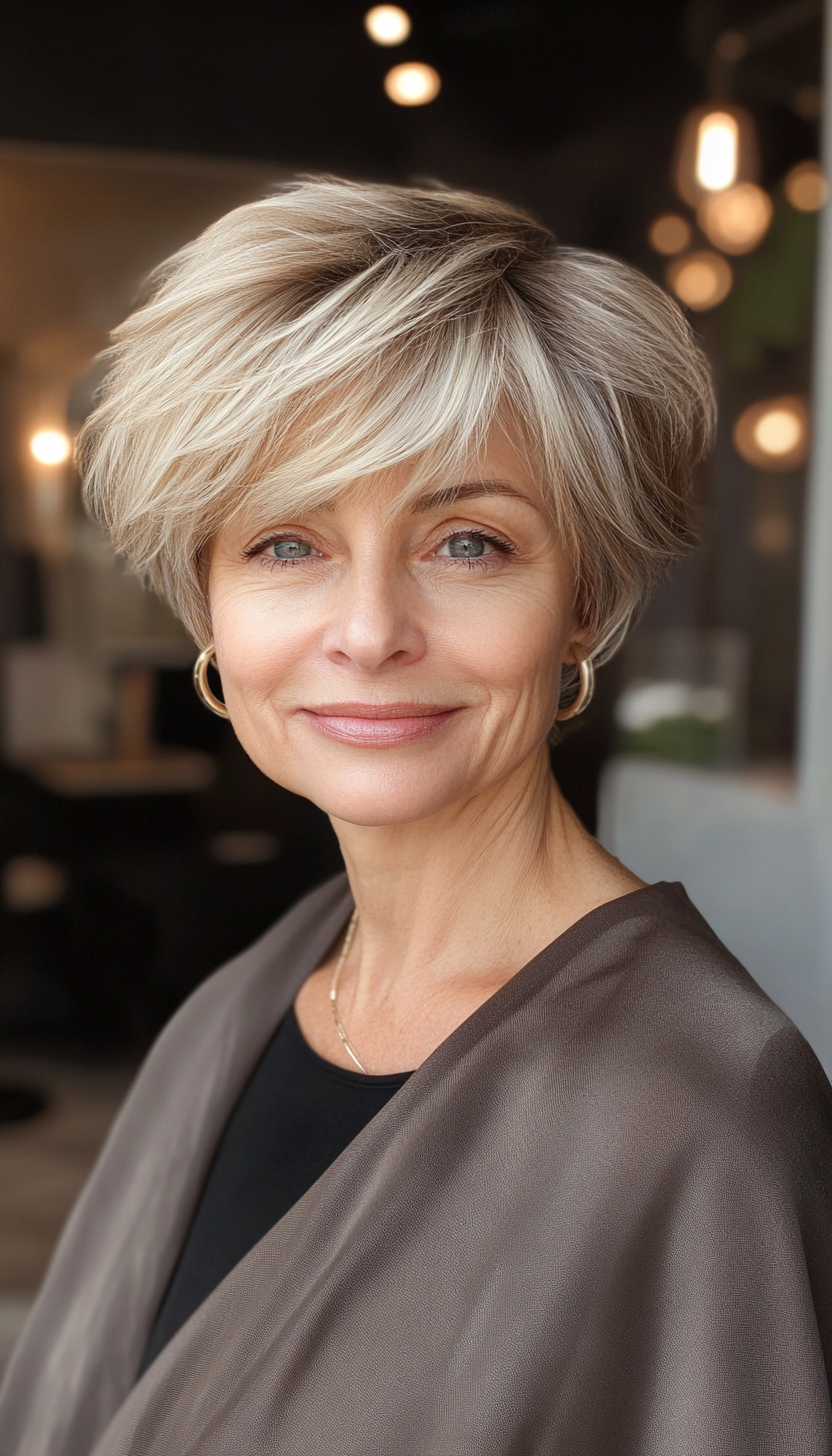 14. Side-Parted Pixie with Light Golden Brown (Short Haircuts For Older Women With Thin Hair) - Short Haircuts For Older Women With Thin Hair