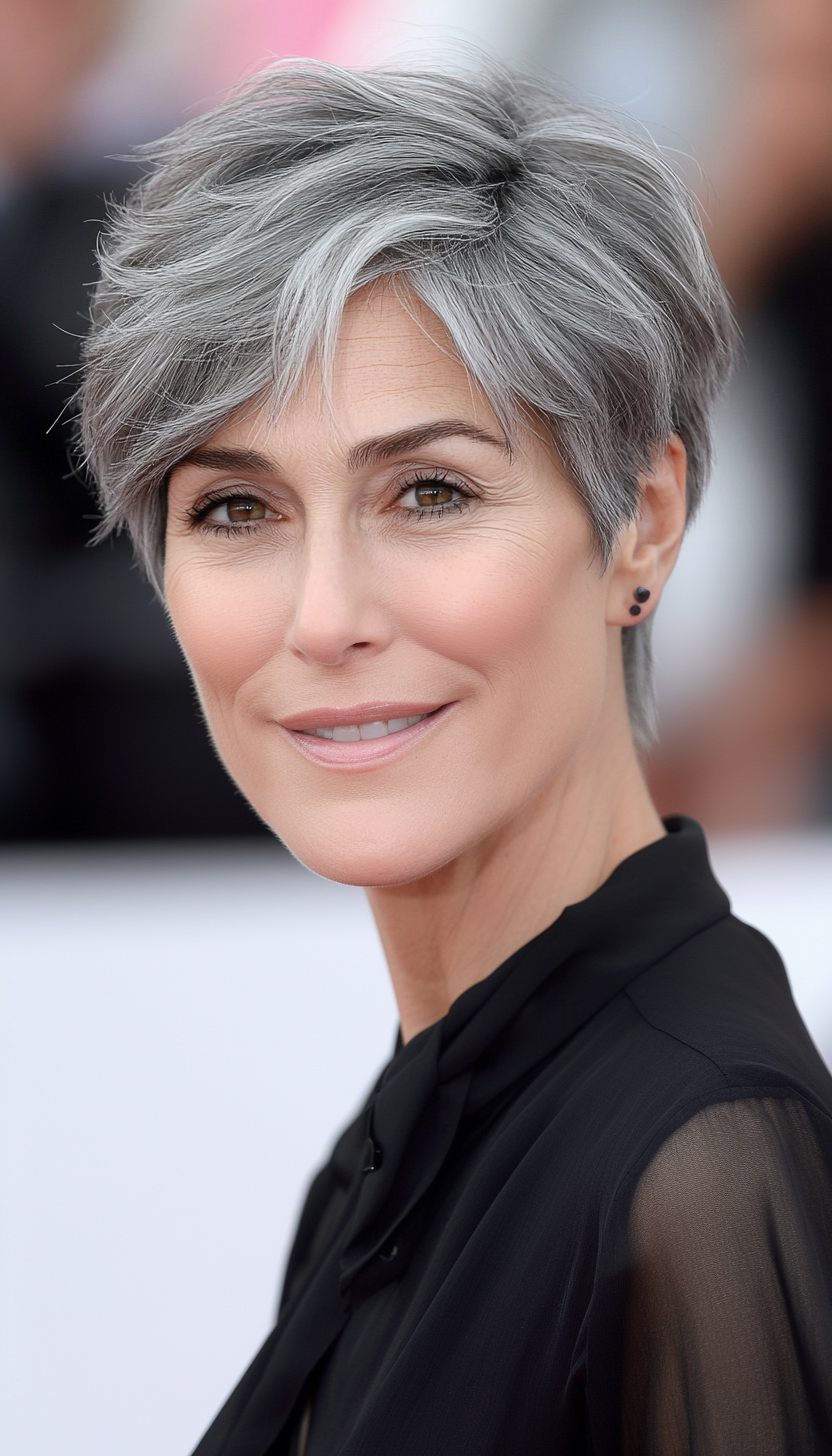 17. Tousled Boyish Cut with Natural Dark Gray (Short Haircuts For Older Women With Thin Hair) - Short Haircuts For Older Women With Thin Hair