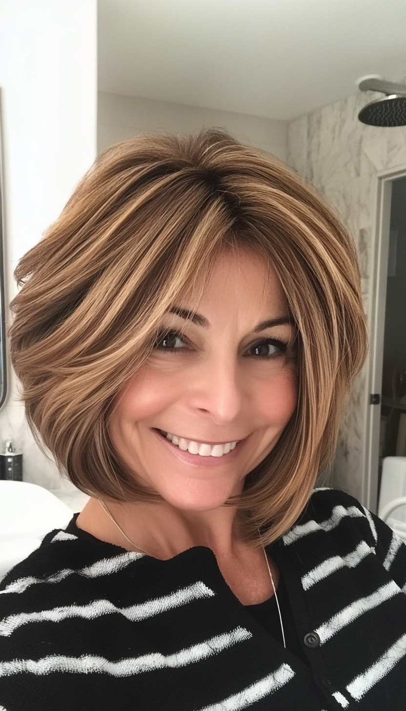 18. Short Stacked Bob with Honey Brown (Short Haircuts For Older Women With Thin Hair) - Short Haircuts For Older Women With Thin Hair