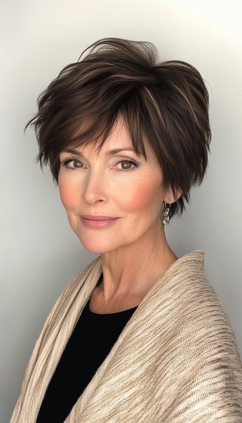 20. Cropped Shag with Deep Mahogany Brown (Short Haircuts For Older Women With Thin Hair) - Short Haircuts For Older Women With Thin Hair