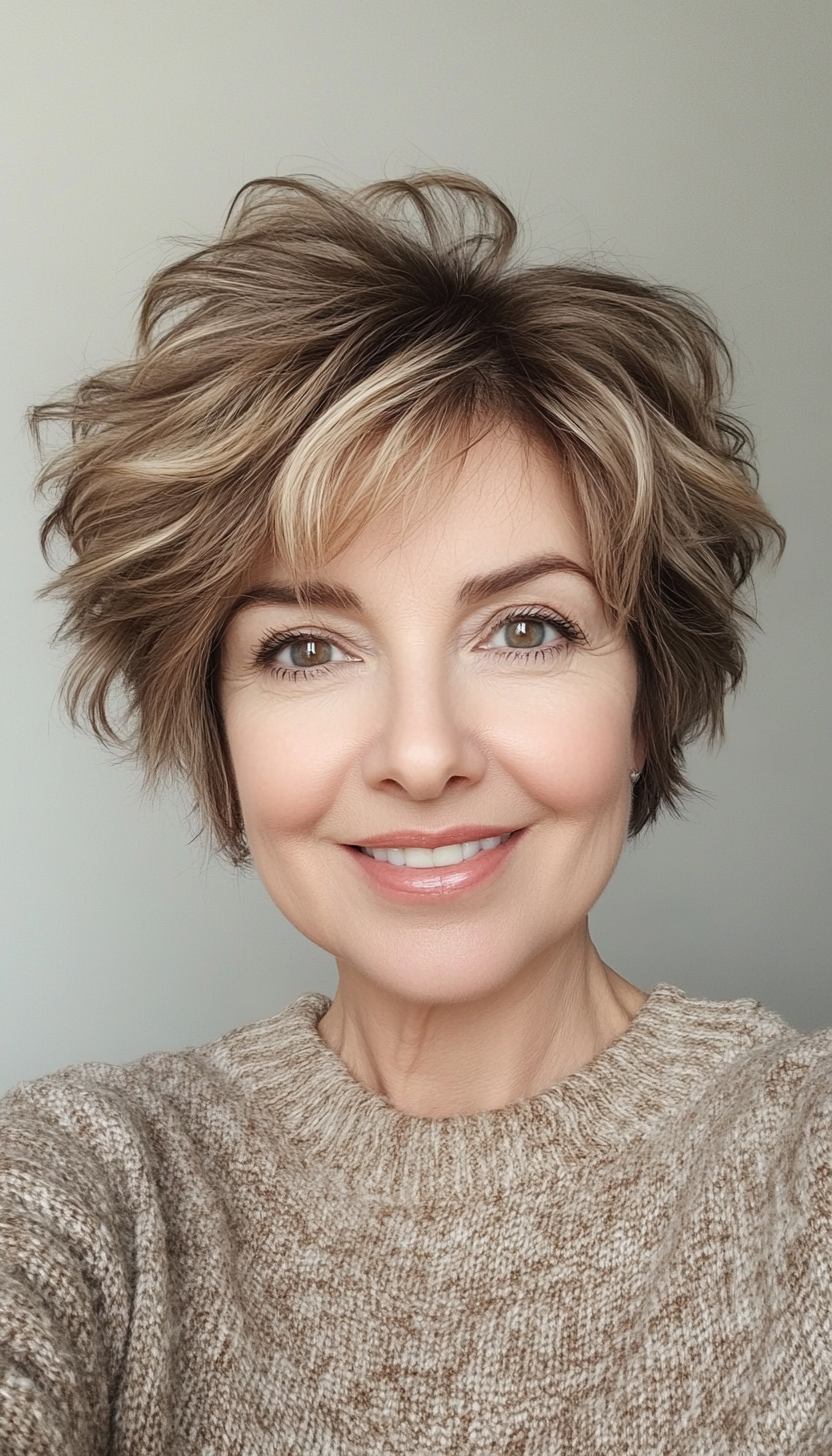 21. Messy Pixie with Sun-Kissed Light Brown (Short Haircuts For Older Women With Thin Hair) - Short Haircuts For Older Women With Thin Hair