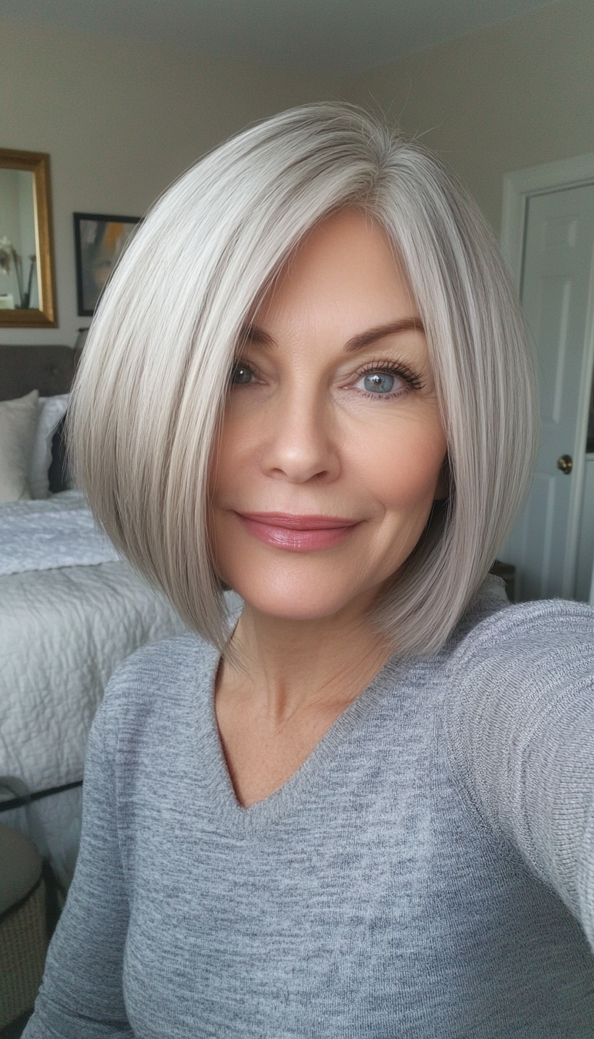 24. Rounded Bob with Face-Framing Ash Gray (Short Haircuts For Older Women With Thin Hair) - Short Haircuts For Older Women With Thin Hair