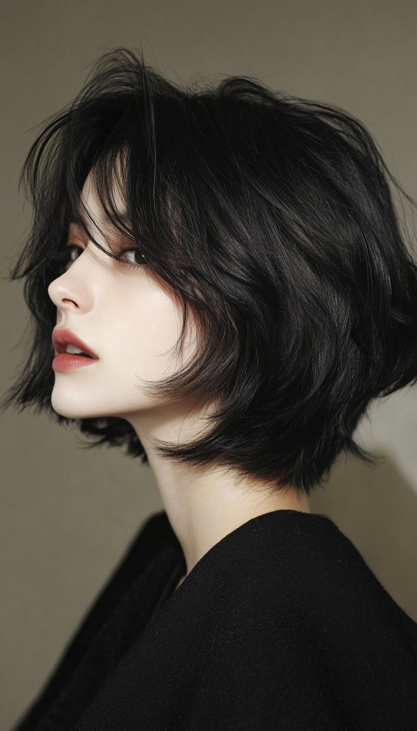 7. Textured Bob in Soft Black (Short Hairstyles With Layers) - Short Hairstyles With Layers