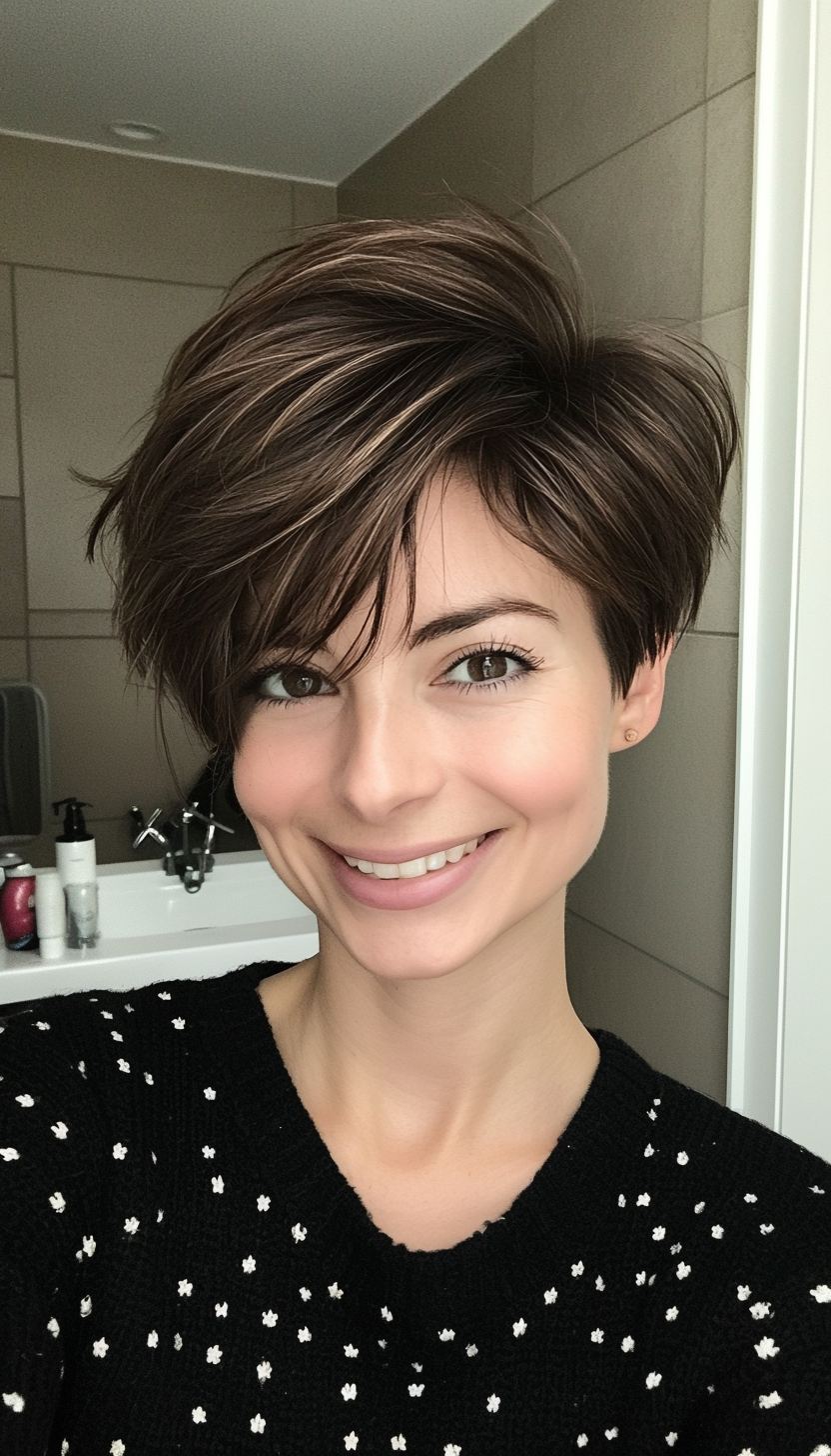 9. Wispy Pixie in Natural Dark Brown (Short Hairstyles With Layers) - Short Hairstyles With Layers