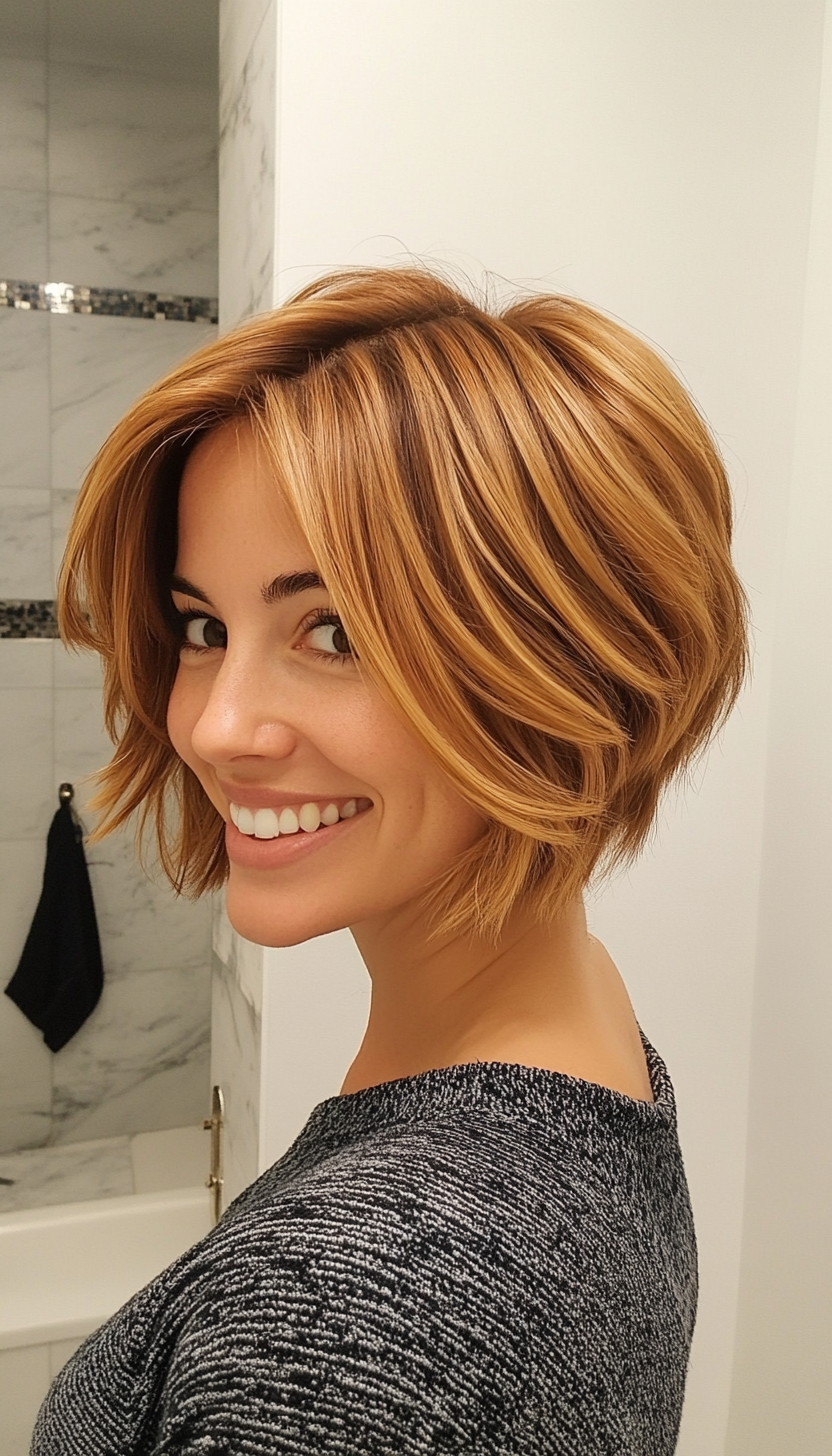 17. Layered French Bob in Golden Copper (Short Hairstyles With Layers) - Short Hairstyles With Layers