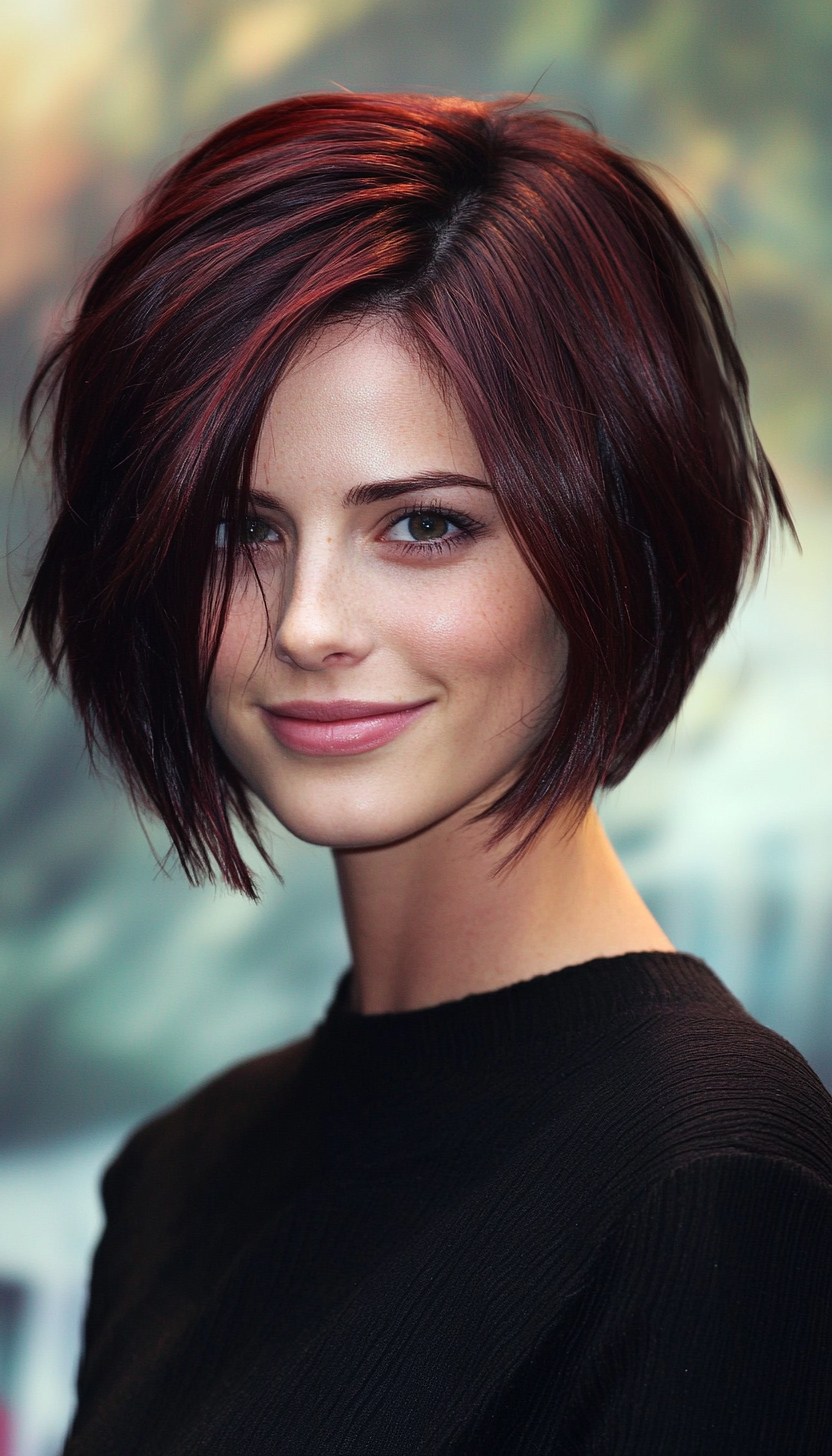 19. Stacked Bob in Deep Mahogany (Short Hairstyles With Layers) - Short Hairstyles With Layers
