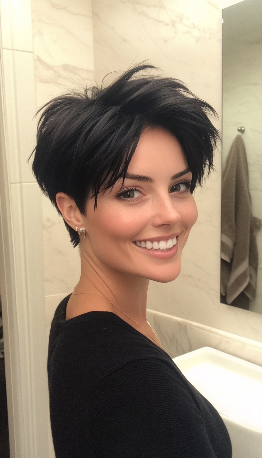 24. Edgy Layered Pixie in Deep Onyx Black (Short Hairstyles With Layers) - Short Hairstyles With Layers