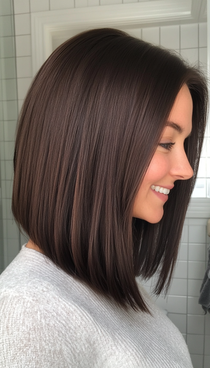 2. Collarbone-Length Blunt Cut in Dark Chocolate Brown (Hairstyles For Work) - Hairstyles For Work