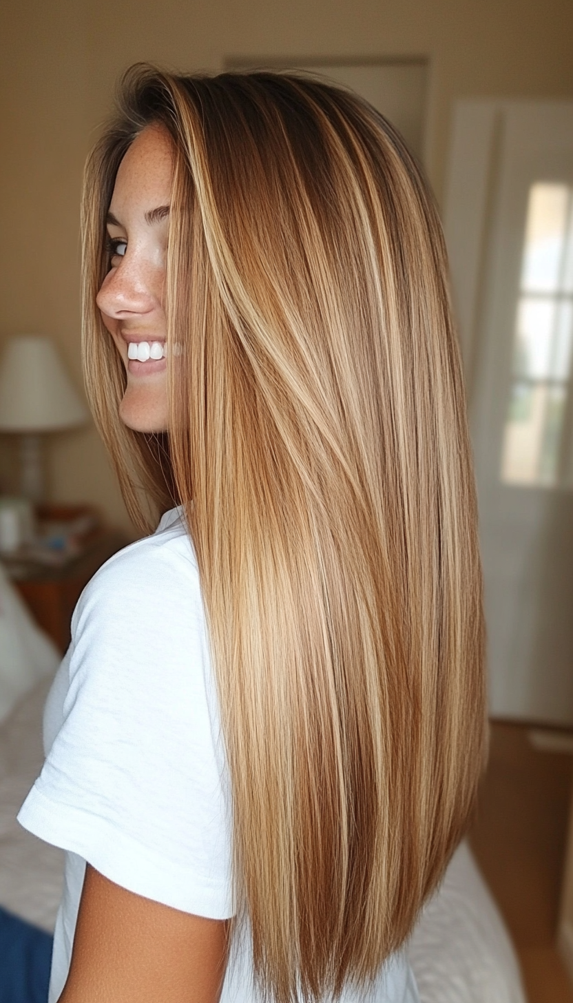 9. Long Blunt Cut with Subtle Honey Blonde Highlights (Hairstyles For Work) - Hairstyles For Work