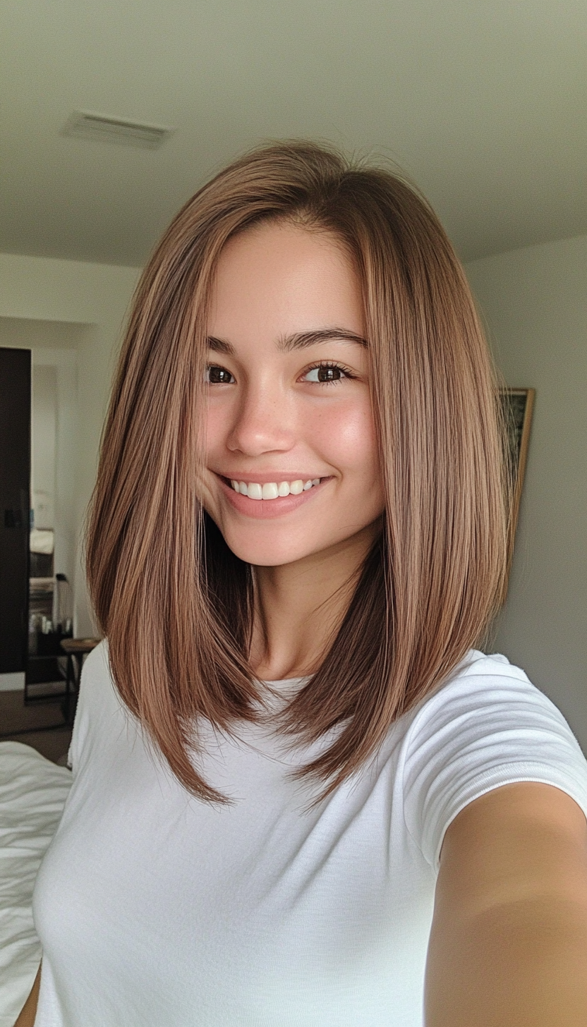 12. Rounded Lob with Chestnut Brown Dimension (Hairstyles For Work) - Hairstyles For Work