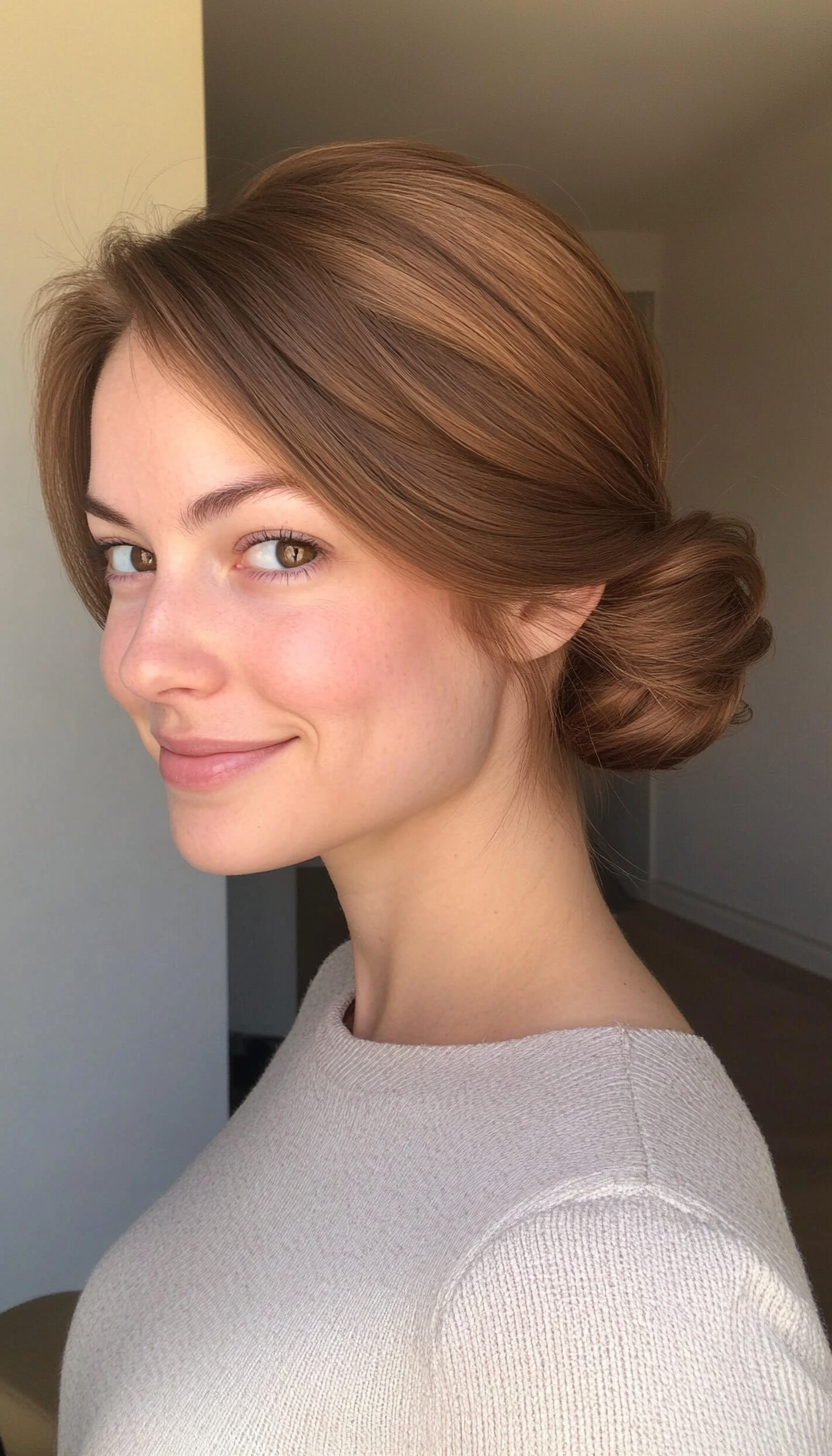 25. Elegant Chignon in Medium Chestnut Brown (Hairstyles For Work) - Hairstyles For Work