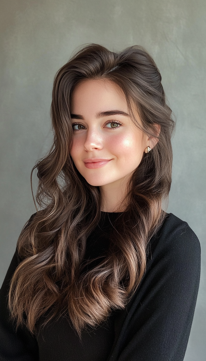 27. Half-Up Twist with Natural Dark Brown Roots (Hairstyles For Work) - Hairstyles For Work