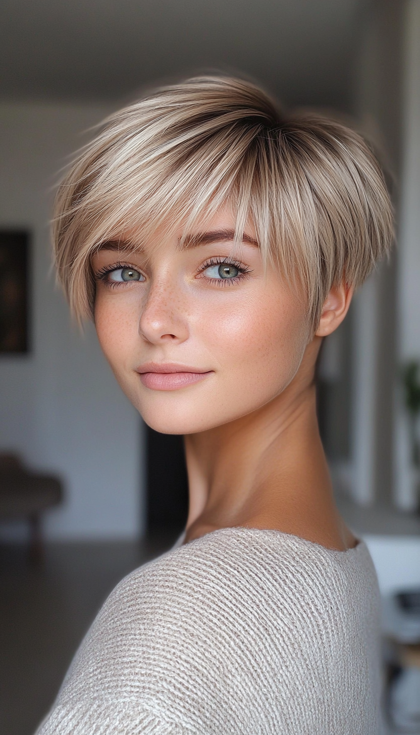 8. Side-Parted Pixie in Sandy Blonde (Short Pixie Haircuts) - Short Pixie Haircuts