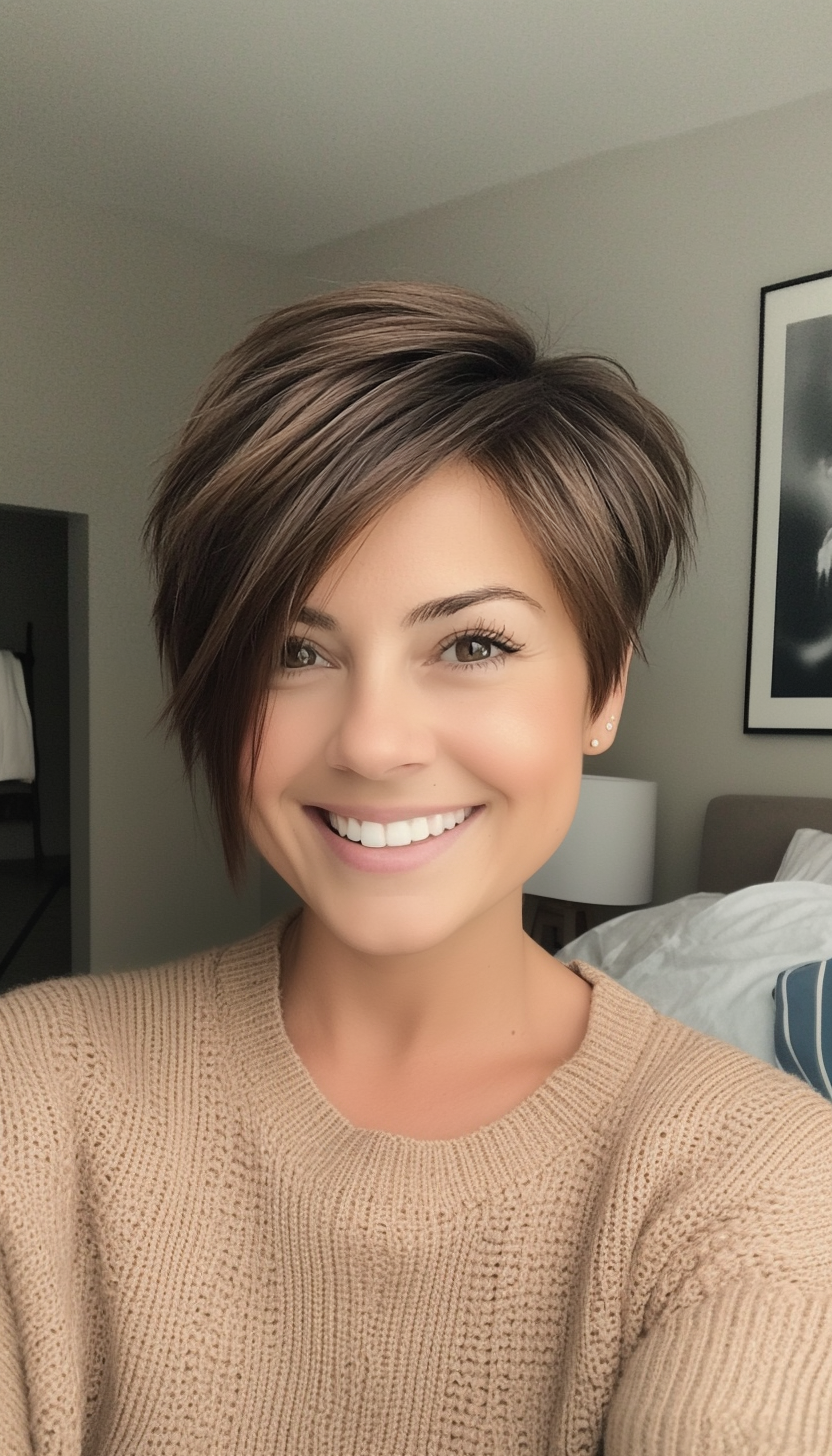 15. Long Pixie with Swept Layers in Medium Brown (Short Pixie Haircuts) - Short Pixie Haircuts