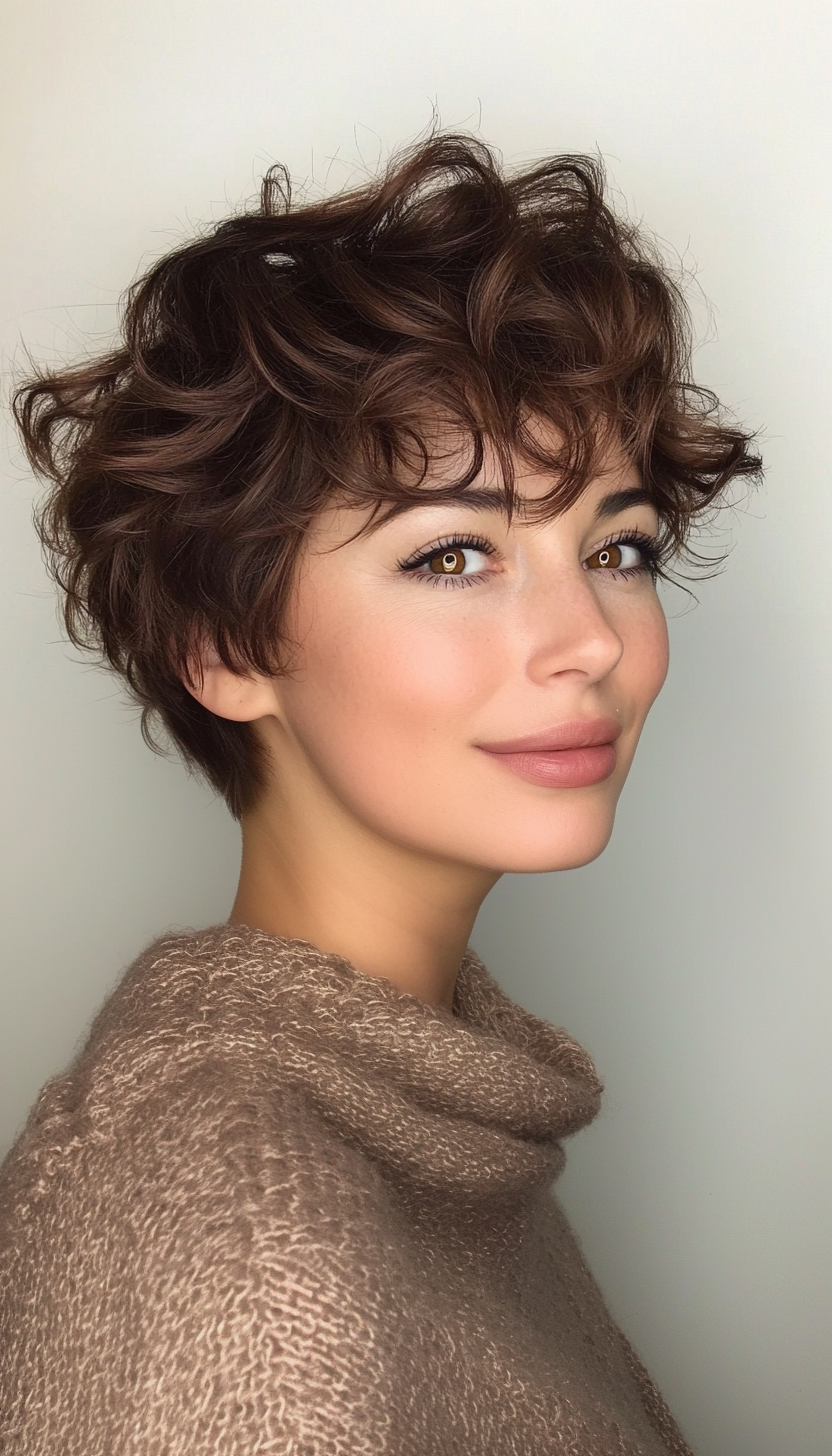 16. Short Curly Pixie in Deep Chocolate Brown (Short Pixie Haircuts) - Short Pixie Haircuts