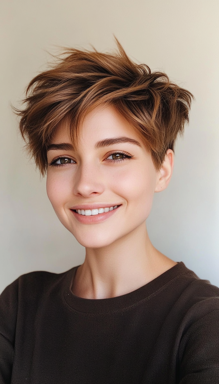 18. Choppy Pixie with Soft Edges in Caramel Brown (Short Pixie Haircuts) - Short Pixie Haircuts