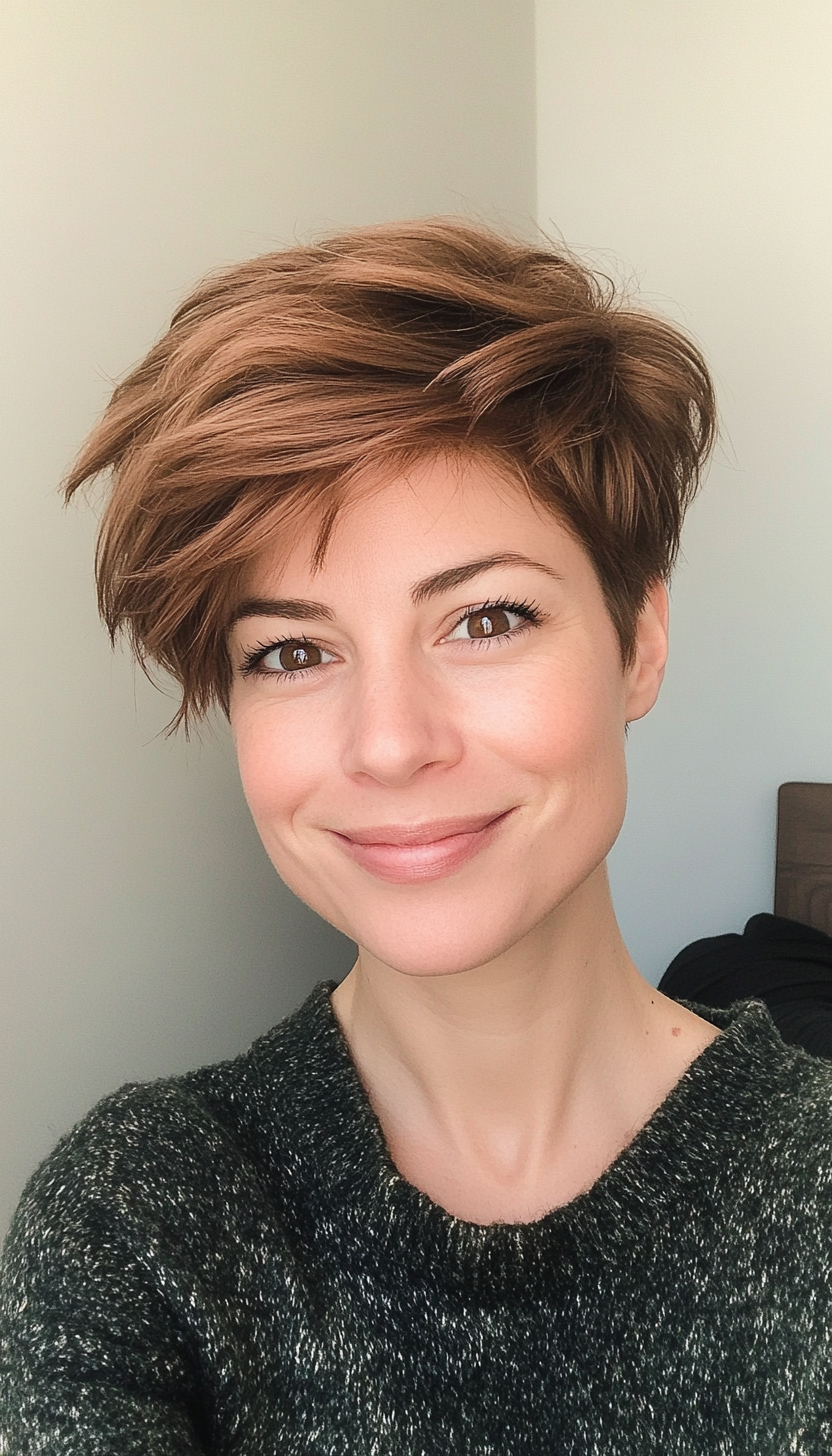 22. Grown-Out Pixie in Warm Chestnut (Short Pixie Haircuts) - Short Pixie Haircuts
