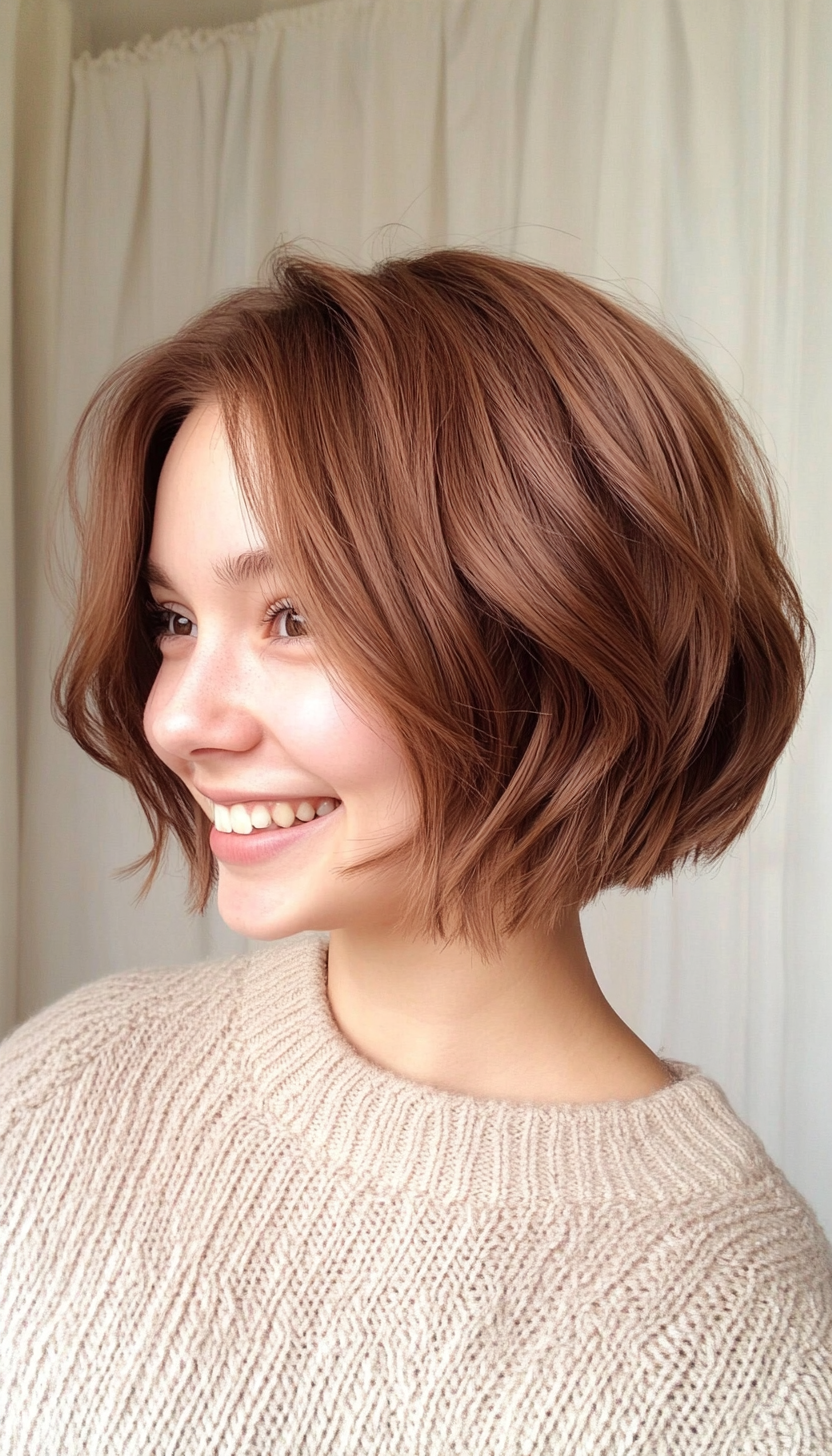 27. Light Chestnut Layered Bob (Short Choppy Layered Haircuts) - Short Choppy Layered Haircuts