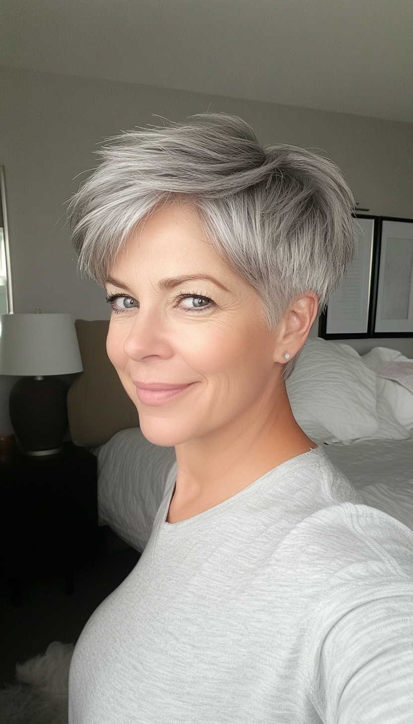 2. Tapered Pixie Cut in Soft Silver (Short Hairstyles For Older Women With Thick Hair) - Short Hairstyles For Older Women With Thick Hair
