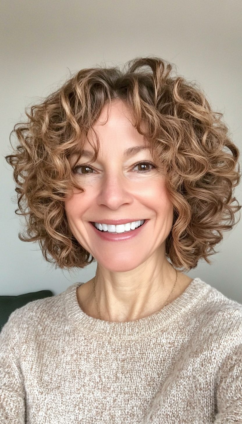 7. Curly Bob in Warm Honey Brown (Short Hairstyles For Older Women With Thick Hair) - Short Hairstyles For Older Women With Thick Hair