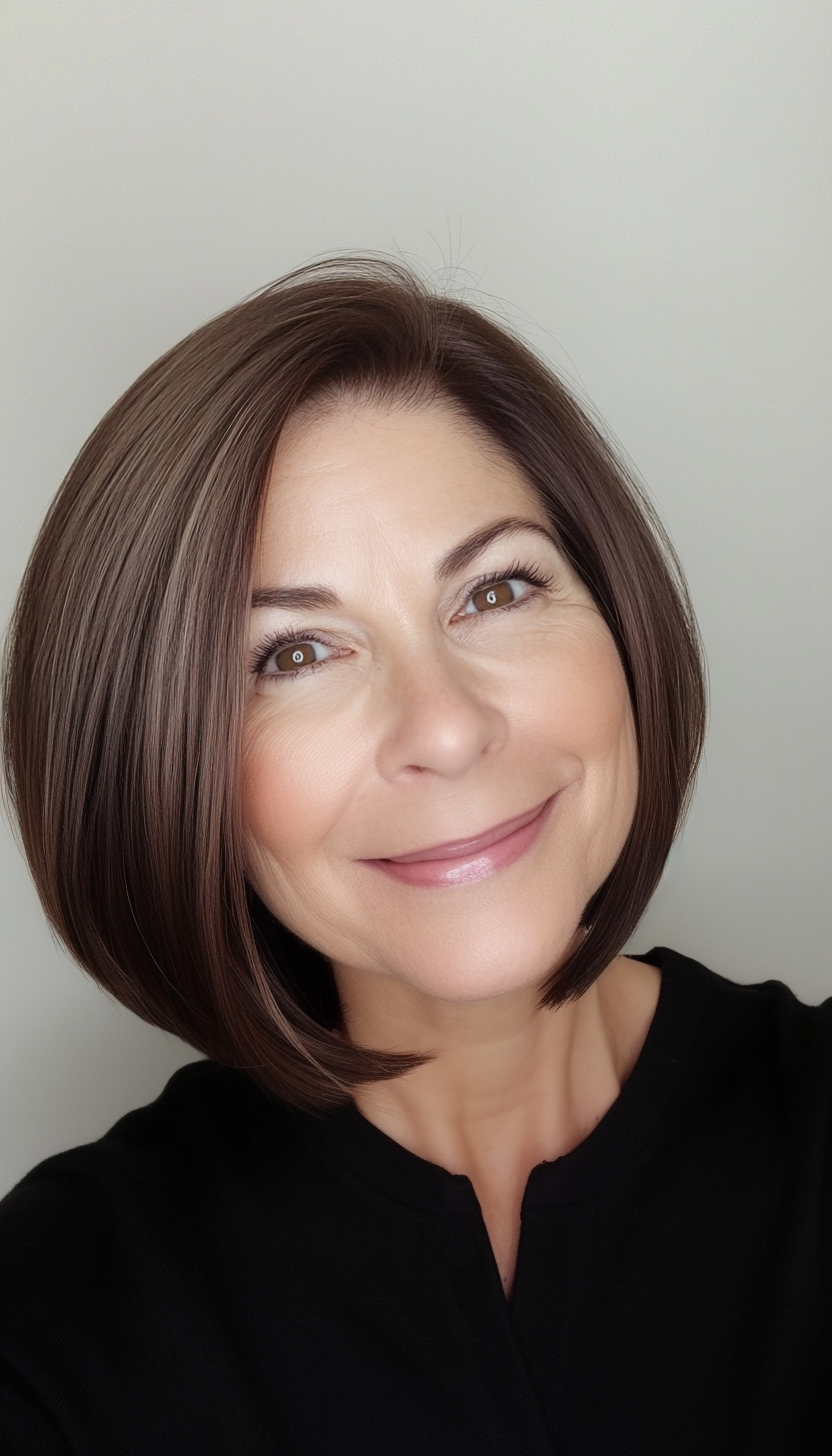 8. Sleek French Bob in Deep Espresso (Short Hairstyles For Older Women With Thick Hair) - Short Hairstyles For Older Women With Thick Hair