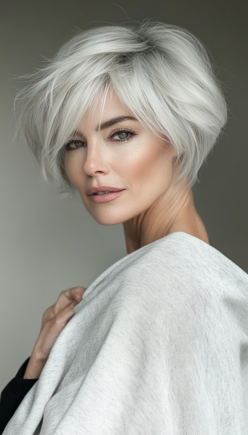 9. Soft Textured Crop in Natural Gray Blend (Short Hairstyles For Older Women With Thick Hair) - Short Hairstyles For Older Women With Thick Hair